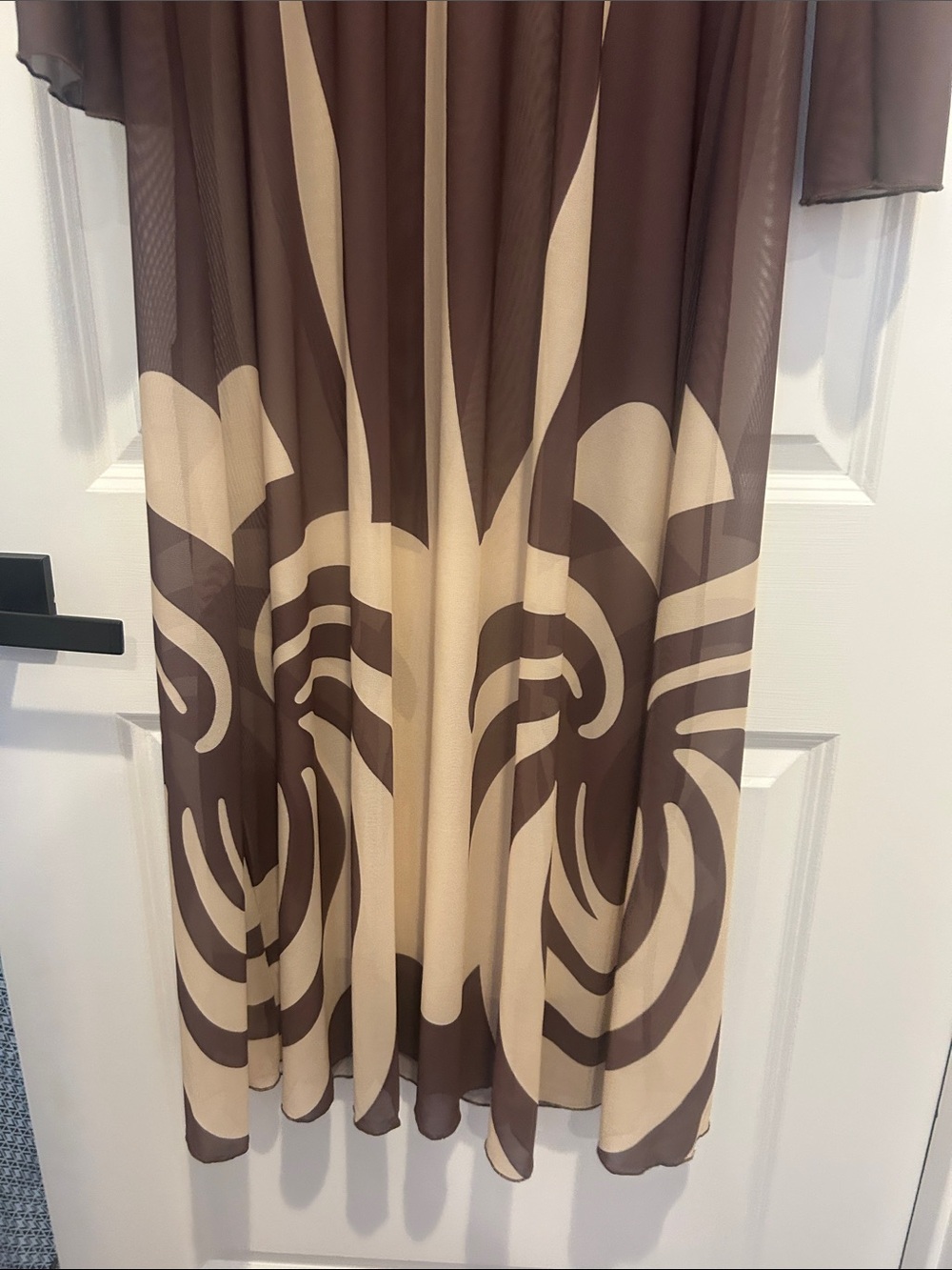 Caroline Constas Brown & Cream Long Sleeve V-neck Swim Coverup Maxi - Picture 5 of 9